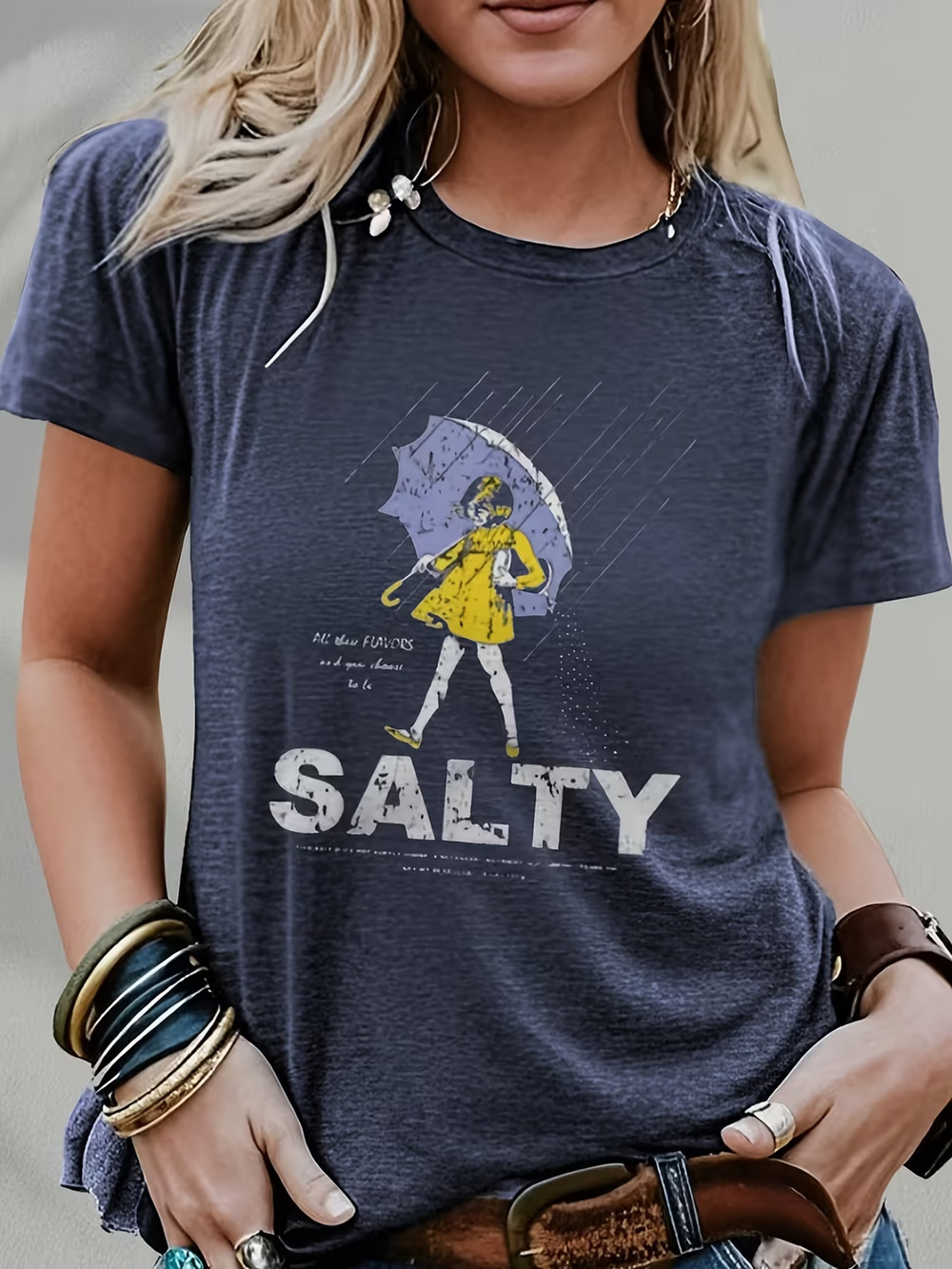 Womens T-Shirt 2X Navy Short Sleeve Salty Causal Crew New Washable Classic